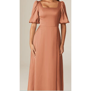 AW BRIDAL 6 S Raw Sienna Copper Etta Satin Bridesmaid Party Maxi Dress NEW B68